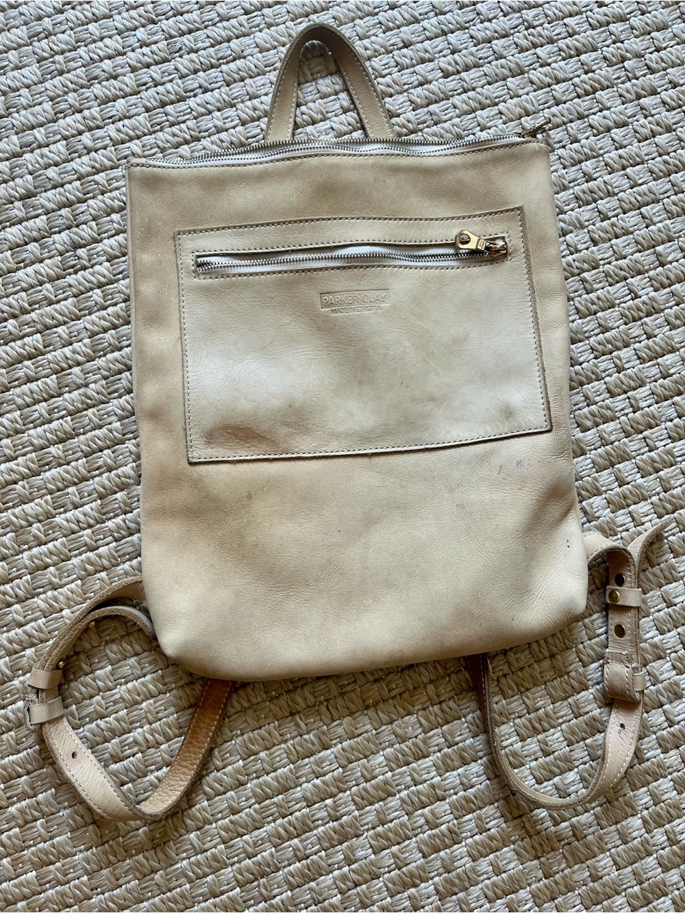 Park & Clay Cream Leather Backpack Tote